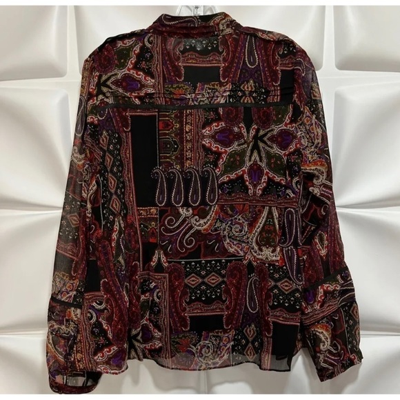 Coldwater Creek Womens Sz S 6-8 Paisley Print Chiffon Button Up Front Blouse Top - Picture 5 of 7